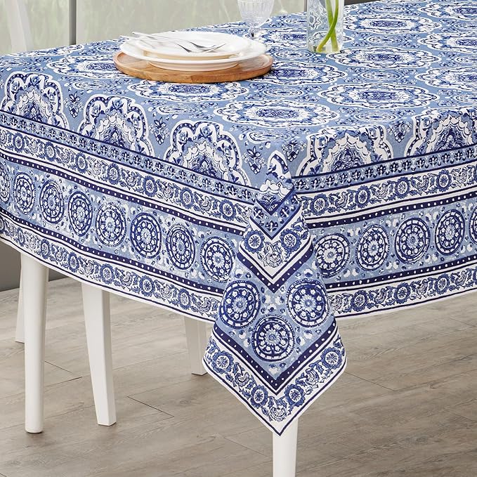 Maison d' Hermine Table Cloth Rectangle Table 100% Cotton 70 x 120 Inches Tablecloth Reusable Decorative for Dining Room Farmhouse Home Valentines Day Decorations Spring Summer - Melodie Bleue