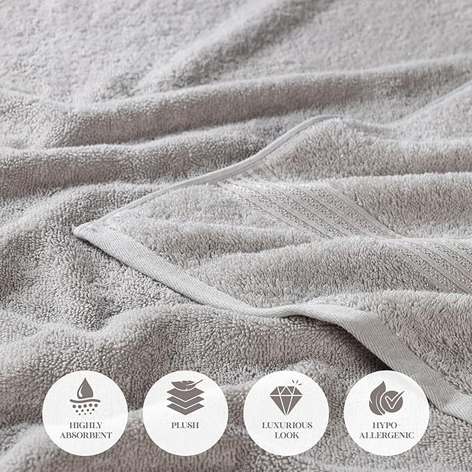 Superior Heritage Egyptian Cotton 6 Piece Towel Set, Heavyweight Towels for Bathroom, Guest Bath, Luxury Home Decor, Plush Absorbent Essentials, Includes 2 Bath, 2 Hand, 2 Face Towels, Silver