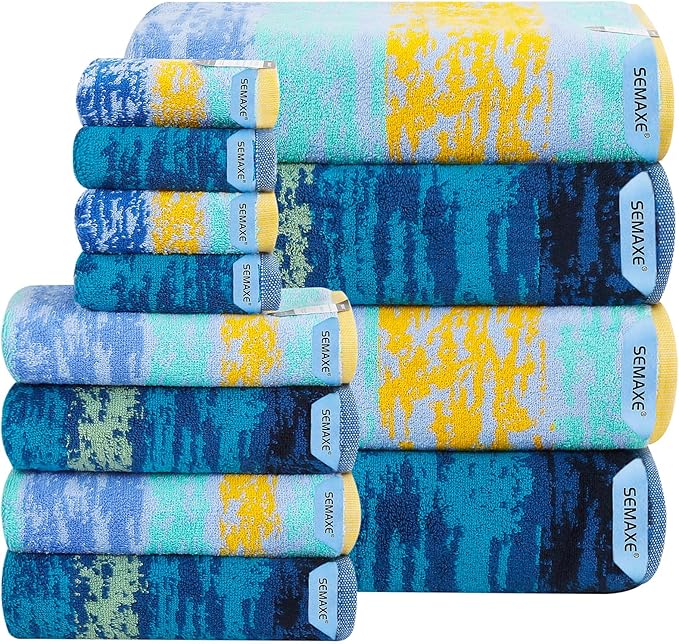 SEMAXE 12-Piece Family Bathroom Towel Set - 100% Cotton, 4 Bath Towels, 4 Hand Towels, 4 Washcloths, Ultra-Soft and Super Absorbent, Lighter Weight