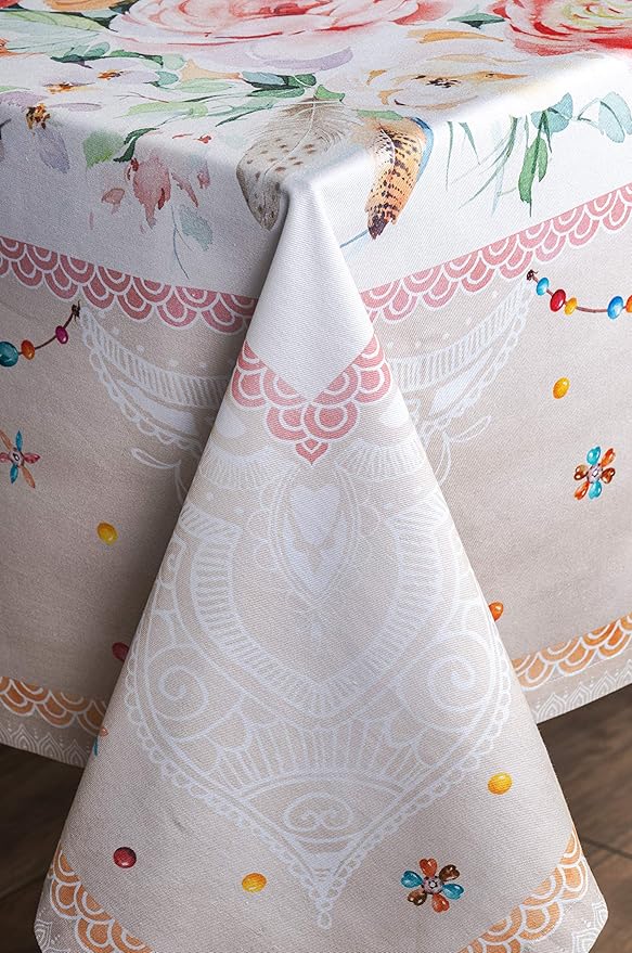 Maison d' Hermine Table Cloth Rectangle Table 100% Cotton 60 x 108 Inches Tablecloth Reusable Decorative for Dining Room Farmhouse Home Valentines Day Decorations Spring Summer - Ibiza - Beige