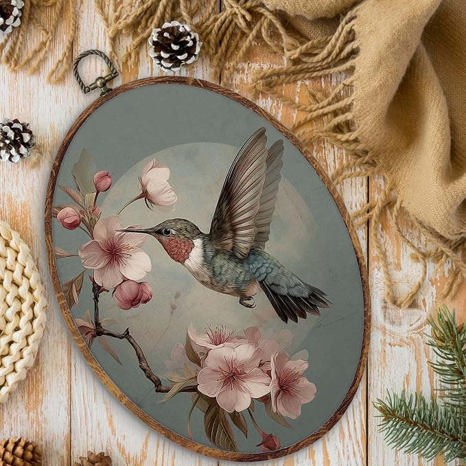 DILSJ Vintage Floral Bird Oval Wall Art Decor, Rustic Cottage Core Decor Canvas Wall Art Framed, Antique Hummingbird Bird Lover Gifts Hanging Decorations for Home Bedroom Living Room, 8x11 Inch