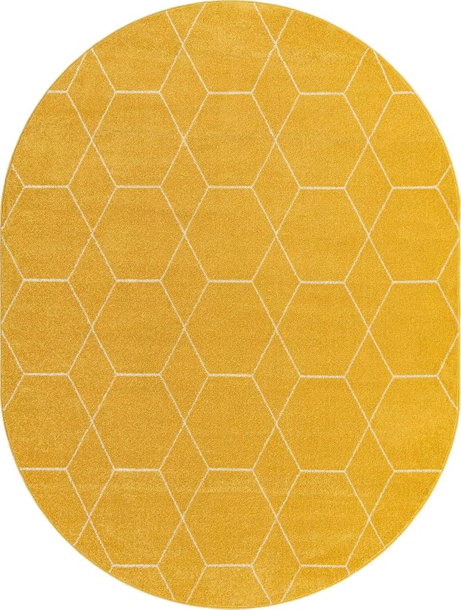 Unique Loom Trellis Frieze Collection Area Rug - Geometric (7' 10" x 10' Oval, Yellow/ Ivory)