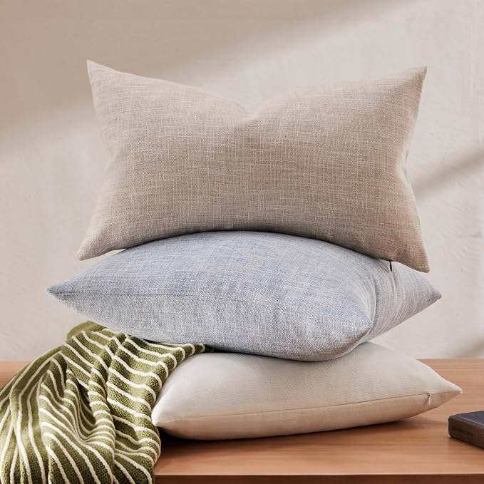 ZeeMart Rustic Cotton Linen Lumbar Throw Pillow Covers Set of 2, 12x20 Inch Taupe, Farmhouse Style Decorative Couch Pillow Cases Beige Cushion Covers for Sofa Bed Living Room Home Decor