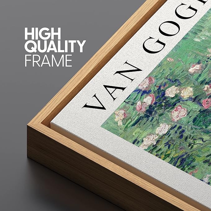 SIGNLEADER Framed Canvas Print Wall Art Rosebush in Blossom Van Gogh Botanical Brushstroke Illustrations Fine Art Traditional Colorful Multicolor for Living Room, Bedroom, Office - 24"x36" Natural