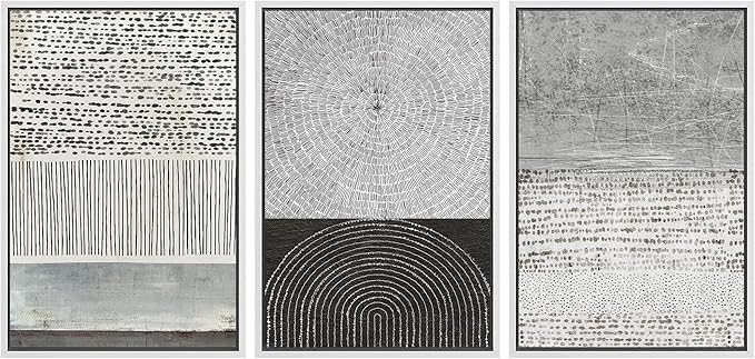 SIGNWIN Framed Canvas Print Wall Art Set Industrial Black & Gray Collage Abstract Geometric Illustrations Minimalism Modern Art Decorative Boho for Living Room, Bedroom, Office - 24"x36"x3 White