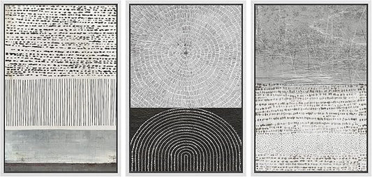 SIGNWIN Framed Canvas Print Wall Art Set Industrial Black & Gray Collage Abstract Geometric Illustrations Minimalism Modern Art Decorative Boho for Living Room, Bedroom, Office - 24"x36"x3 White