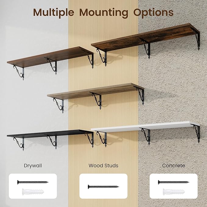 RICHFOCUS 12 Inch Deep Floating Shelves for Wall, 48" W x 12" D Wood Wall Shelves Set of 2, Wide Floating Shelves for Living Room, Bedroom, Kitchen, Bathroom and Decor Storage, Rustic Brown