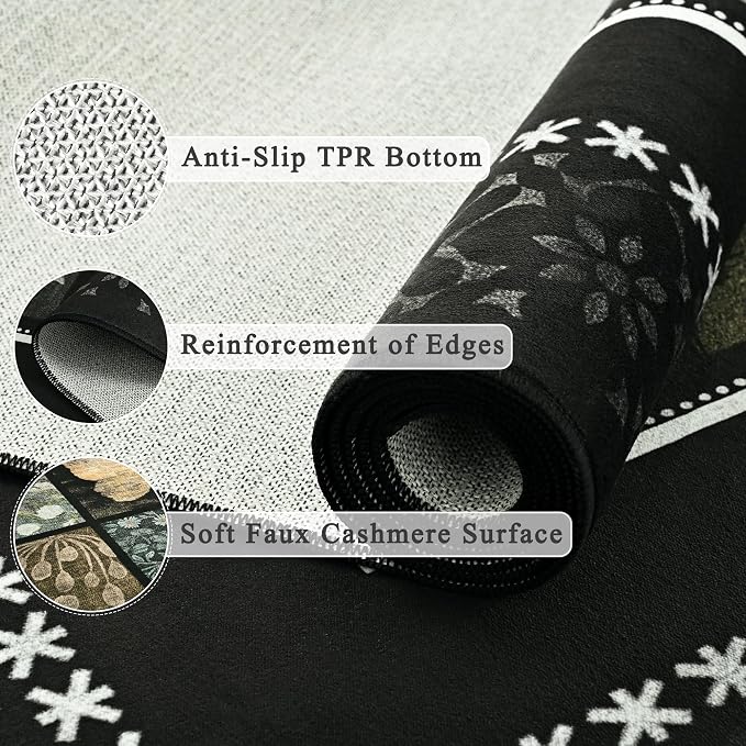 Tepook 8x10 Area Rugs for Living Room, Modern Large Geometric Rug for Bedroom, Washable Patchwork Rug Indoor Non Slip Throw Carpets for Dining Room Office Farmhouse Home Decor, Black