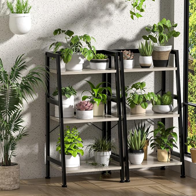 3-Tier Bookshelf, Ladder Shelf, Stand up Shelves, Industrial Bookcase with Steel Frame, Metal Small Bookcase, for Living Room, Home Office, Kitchen, Bedroom, Industrial Style（Greige & Black）