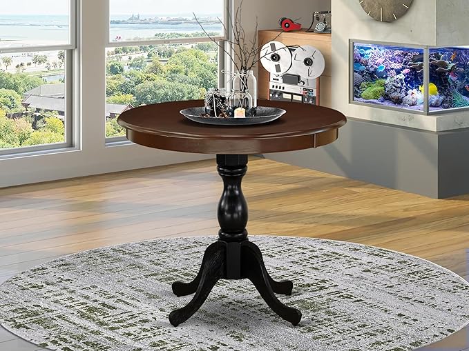 East West Furniture AMT-MBL-TP Antique Modern Dining Table - a Round Kitchen Table Top with Pedestal Base, 36x36 Inch, Multi-Color