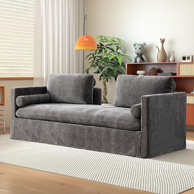Chifee & Vingol 82.68" Oversized Chaise Lounge Indoor Modern Upholstered 2-Seater Daybed Sofa Bench with Pillows & Armrests Lounge Sleeper Sofa for Living Room Bedroom Office,Gray