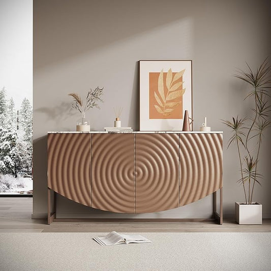3D Water Wave Sideboard with Hidden Light - Drawer & Shelf Storage, Easy-Clean Grooved Glass,Multi-Functional Modern Cabinet for Dining Living Room,Black Blue Green (Brown)