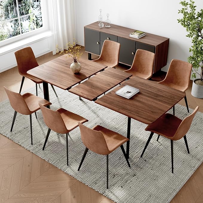 63"- 78.7" Extendable Dining Table Set for 8, Modern Kitchen Table with Dining Chairs for 6-8 Person, Thickened Expandable MDF Wooden Table with Metal Leg for Dining Room, Kitchen, Living Room