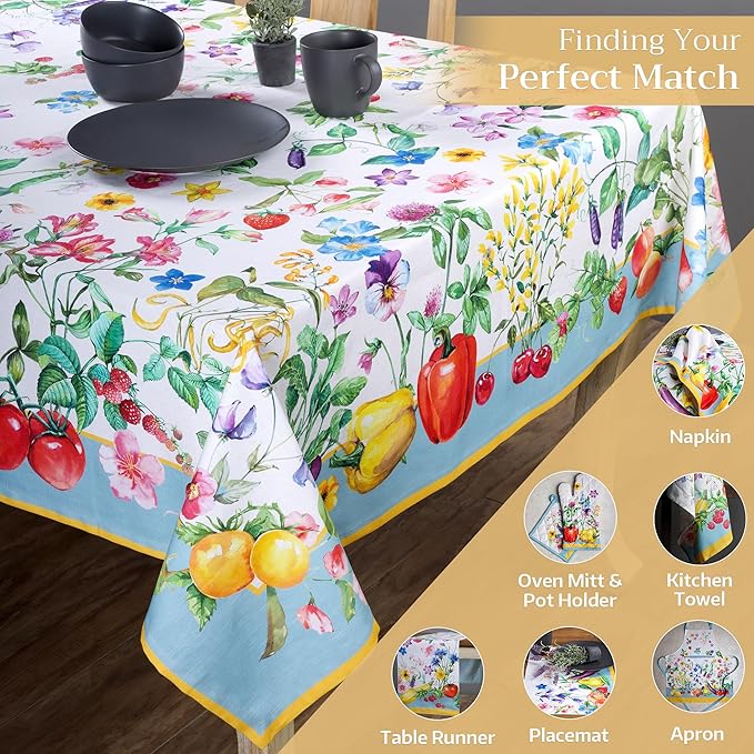 Maison d' Hermine Table Cloth Rectangle Table 100% Cotton 60 x 108 Inches Tablecloth Reusable Decorative for Dining Room Farmhouse Home Valentines Day Decorations Spring Summer - Giverny