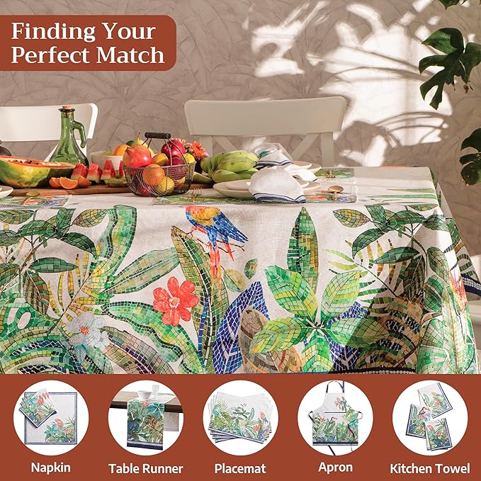 Maison d' Hermine Premium Table Cloth Rectangle Table 100% Combed Cotton 140 x 70 Inches Tablecloth Reusable Decorative for Dining Room, Farmhouse, Home, Party, Festive & Wedding - Mosaic