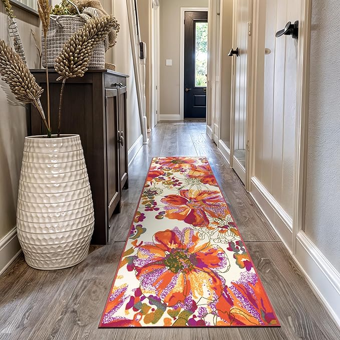 Rugshop Multi Bright Flowers Non Slip Non-Shedding Runner Rug for Hallway, Kitchen and Entryway, 2'7" x 6'