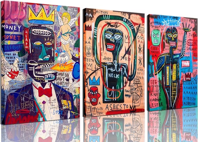 3 Pcs Modern Graffiti Posters Wall Art Street Abstract Painting Graffiti Pictures Colorful Abstract Character Canvas Prints For Artist Living Room Bedroom Bathroom Wall Decor Framed