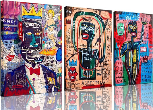 3 Pcs Modern Graffiti Posters Wall Art Street Abstract Painting Graffiti Pictures Colorful Abstract Character Canvas Prints For Artist Living Room Bedroom Bathroom Wall Decor Framed