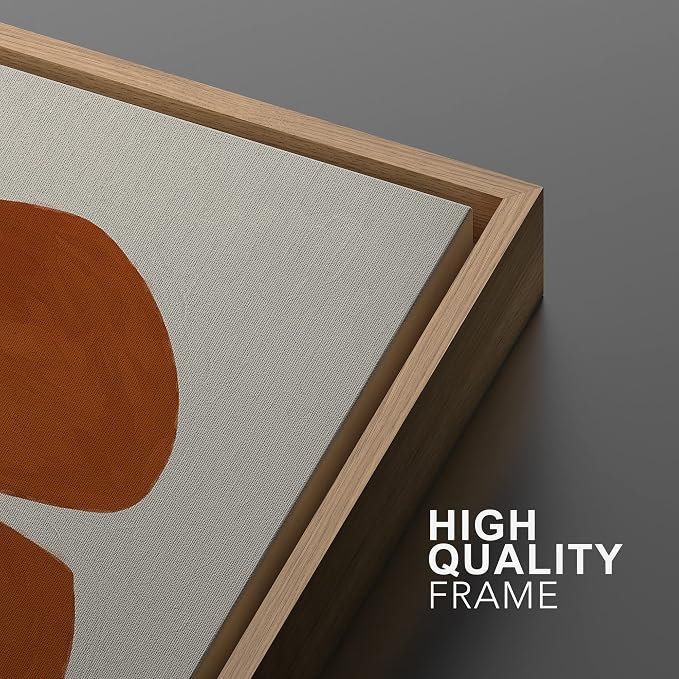MUDECOR Framed Canvas Print Wall Art Geometric Mid-Century Brown Polygon Abstract Shapes Illustrations Minimalism Decorative Bohemian Colorful Zen for Living Room, Bedroom, Office - 24"x36" Natural