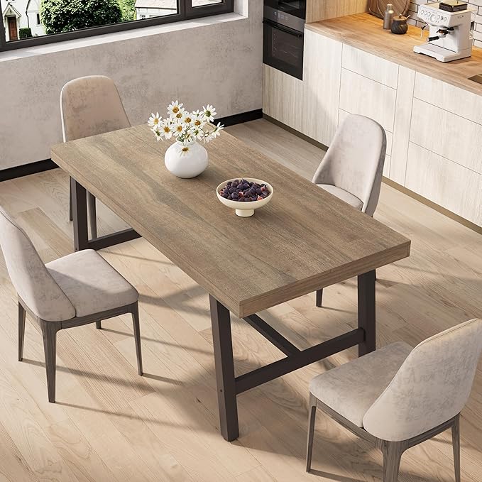 GarveeHome Industrial Dining Table for 4-6 People, 63" Long Wooden Kitchen Table with Sturdy Metal Frame & Rustic Pear Finish, Seats 4 Rectangular Counter for Dinner, Kitchen, Dining Room-Rustic Pear