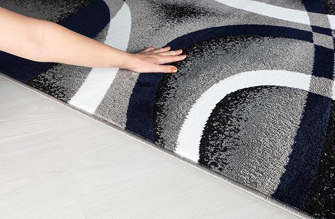 GLORY RUGS Area Rug 5x7 Navy Door Mat Modern Swirls Carpet Bedroom Living Room Contemporary Dining Accent Sevilla Collection 4816