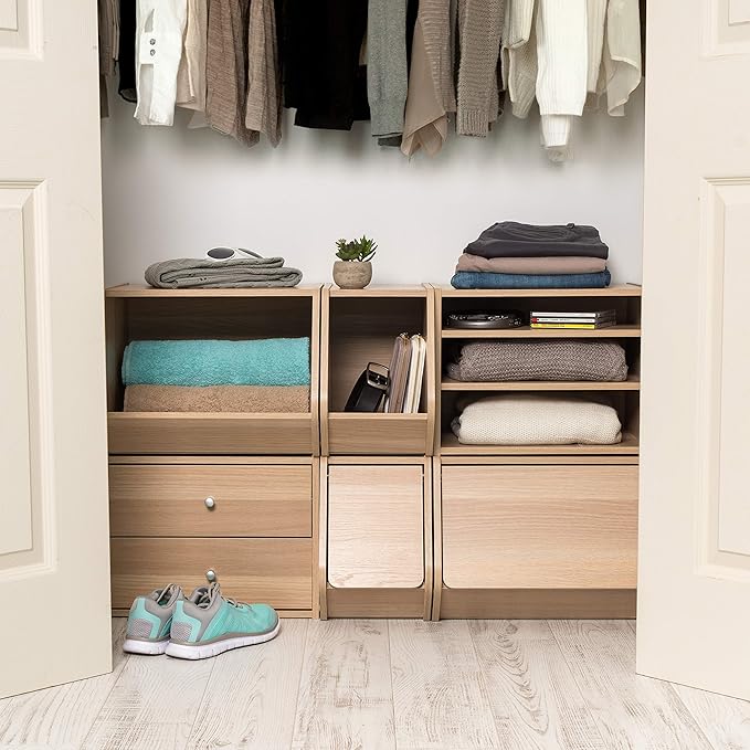 IRIS USA 3-Shelves Modular Wood Stackable Storage Box, Easy Assembly, Customizable, DIY Bookcase, Stacking Storage Organizers, Cube Storage, Cubby Storage System, Home Office Closet, Light Brown
