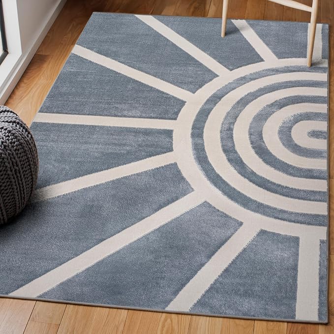 JONATHAN Y Sun Two-Tone High-Low Indoor Area Rug 3X5 Blue/White, Aelius MidCentury Scandinavian Abstract for Living Room, Bedroom, Kitchen, Easy-Cleaning, Pet-Friendly, Non-Shedding SND101C-3