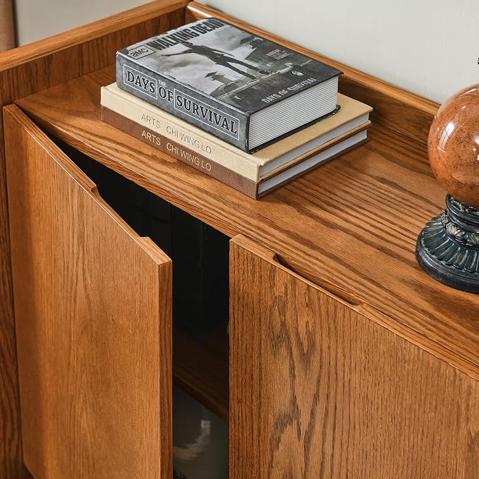 Modern Vintage Small Sideboard 34-Inch Entryway Storage Cabinet Coffee Bar Cabinet with Adjustable Shelf for Living Dining Room Kitchen Hallway, Walnut