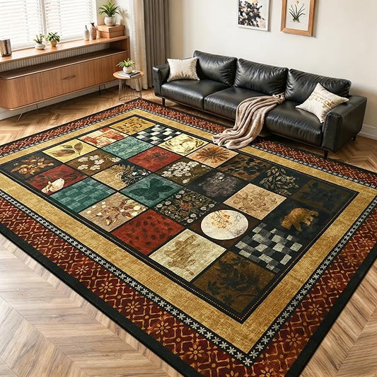 Tepook 6x9 Area Rugs for Living Room, Modern Large Geometric Rug for Bedroom, Washable Patchwork Rug Indoor Non Slip Throw Carpets for Dining Room Office Farmhouse Home Decor, Colorful
