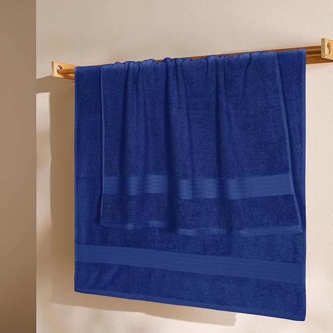 GLAMBURG Premium Cotton 4 Pack Bath Towel Set - 100% Pure Cotton - 4 Bath Towels 27x54 - Ideal for Everyday use - Ultra Soft & Highly Absorbent - Navy