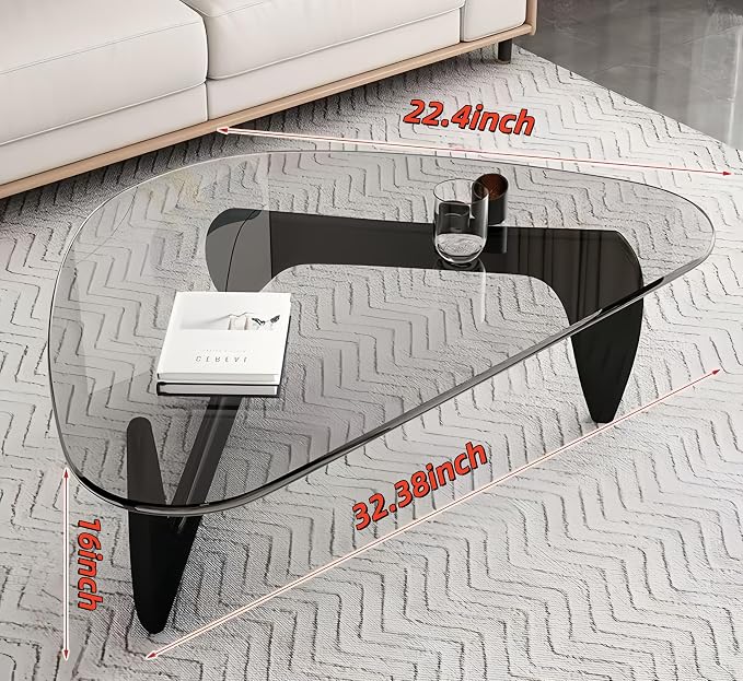 Modern Glass Coffee Table for Living Room, Small mid Century Coffee Table, Stylish Coffee Tables Suitable for Bedroom Living Room Reception Office Tables (Black+Transprent, Large45in)