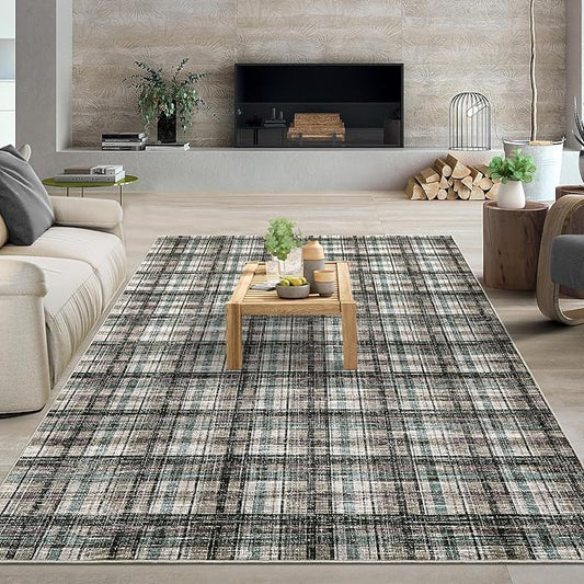 Washable Area Rug 5x7 Rugs for Living Room Modern Bedroom Rug Large Area Rug Non Slip Throw Rugs Soft Low Pile Stain Resistant Carpet for Dining Room Nursery Rug 5'x7' Teal&Dark Brown