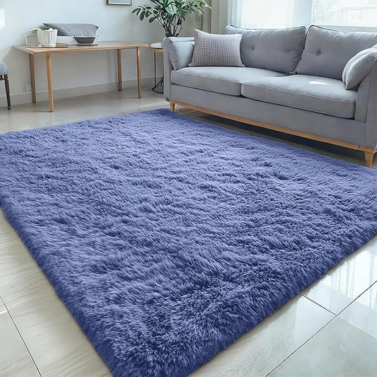 OLANLY 5x8 Machine Washable Large Area Rugs for Living Room, Bedroom, Soft Fluffy Shaggy Bedside Rug, Indoor Floor Carpet for Kids Girls and Boys, Dorms, Nursery, Home Decor Aesthetic, Denim Blue