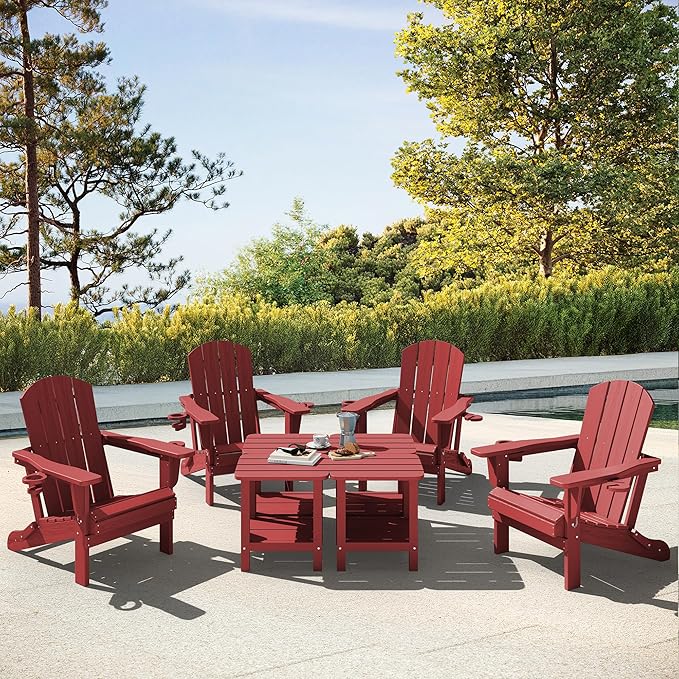 SERWALL Double Adirondack Side Table Set of 4, End Table- Red