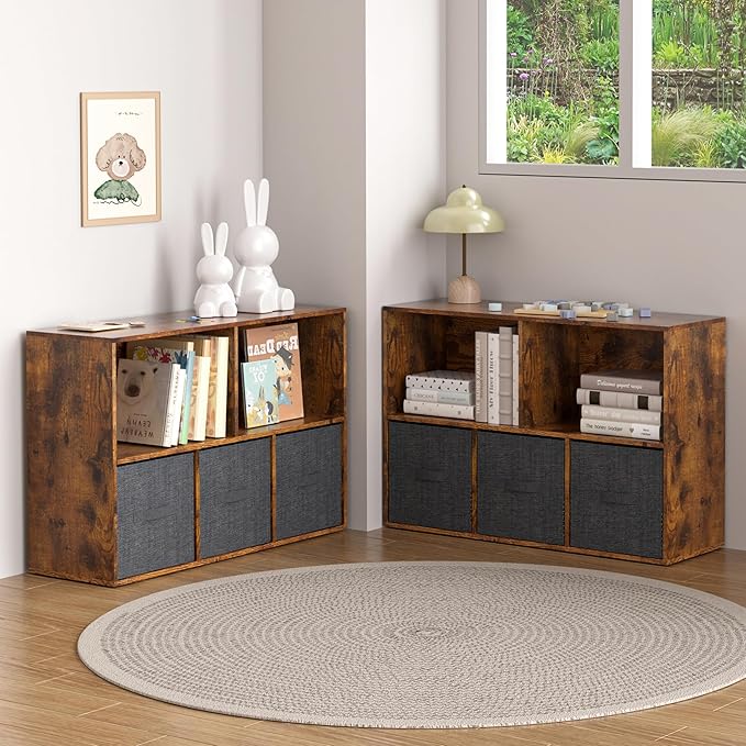 Wooden 5 Cube Storage Organizer with Closed Back Panel,White Cube Shelf Cubby Storage Organizers with Compartments for Living,Bookshelf,Organizers Easy to Install (Retro Brown, 5 Cube)