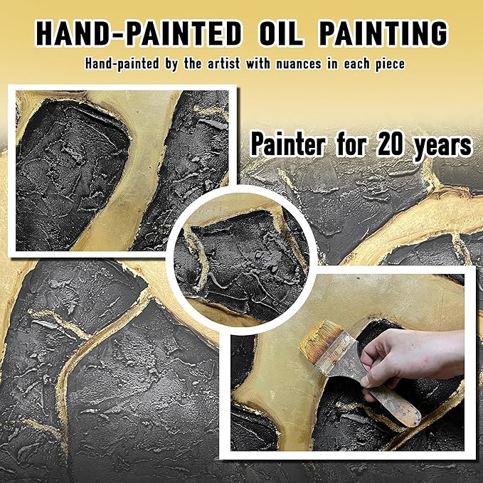 DNIEOTU Hand Painted Abstract Wall Art for Living Room, Black and Gold Canvas Wall-Decor for Bedroom, 3D Textured Paintings for Hallway Office, Large Size 59 x 29 Inches