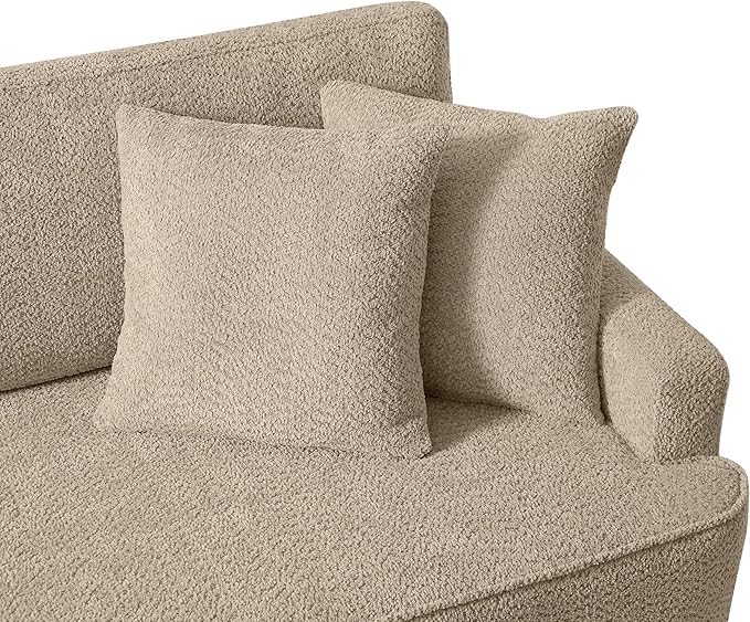 GDFStudio Upholstered Chaise Lounge Chair Indoor with Ottoman, Boucle Fabric Chaise Chair with 2 Throw Pillows and Solid Wood Legs, Recliner Lounge Chair for Office Living Room Bedroom, Camel