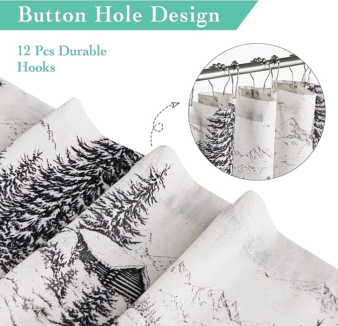 KGORGE Grey Forest Shower Curtain Liner for Bathroom, Linen Textured Semi Sheer Washable Quick Dry Privacy Screen Décor Modern Farmhouse Shower Curtain with 12 Hooks, W 72 x L 72, 1 Panel