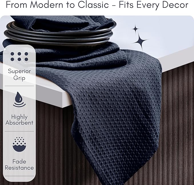 TWINY threads Waffle Kitchen Towel Set of 6, 16x26 Inches, Premium Large 100% Cotton Dishcloths with Hanging Loop, Absorbent, Quick Drying Cloths for Drying Dishes, Washable, Reusable, Navy Blue