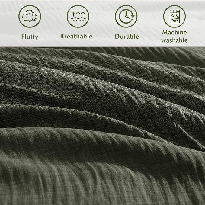 Geniospin California King Comforter Set - 7 Pieces Comforter King Size, Soft Solid Bedding Set for All Season, Textured Bed in a Bag with Sheets, Pillowcases & Shams (Dark Green,104''x96'')