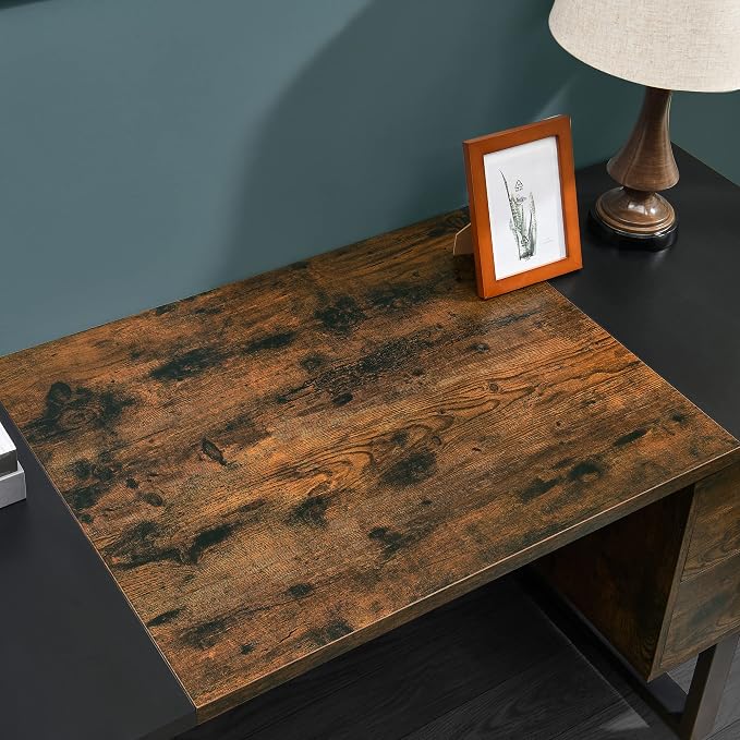Computer Desk for Home Office with 4 Large Drawers, Rustic Wood Writing Study Table Metal Frame, 59” x 21.7” 29.5”, Color Block Desktop,Easy Assembly, Vintage and Black CTSZ20401CM