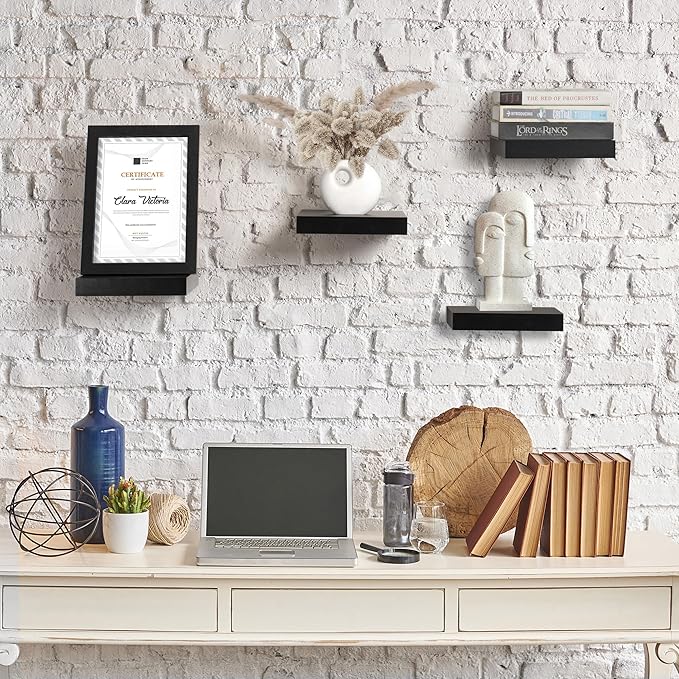 Sorbus 9X9 Inch Floating Shelves for Wall – Square Floating Shelf with Invisible Mounting Bracket for Kitchen, Bedroom, Living Room & Bathroom Decor – Rustic Showcase Wall Shelf (Black, 4 Pack)