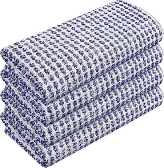 TWINY threads 4 Pack Circle Waffle Tea Towels 16x26 Inches, 100% Cotton, Heavy Duty, Thick, Absorbent, Professional Grade Dish Cloths, Ideal for Restaurants, Bars, Heavy Duty Use, Indigo Blue