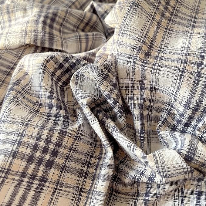 mixinni King Duvet Cover Set - 3 Piece Vintage Buffalo Plaid Bedding, 100% Washed Cotton Duvet Cover with 2 Pillowcases, Soft & Breathable Navy Beige White Geometric Grid Pattern for All Seasons