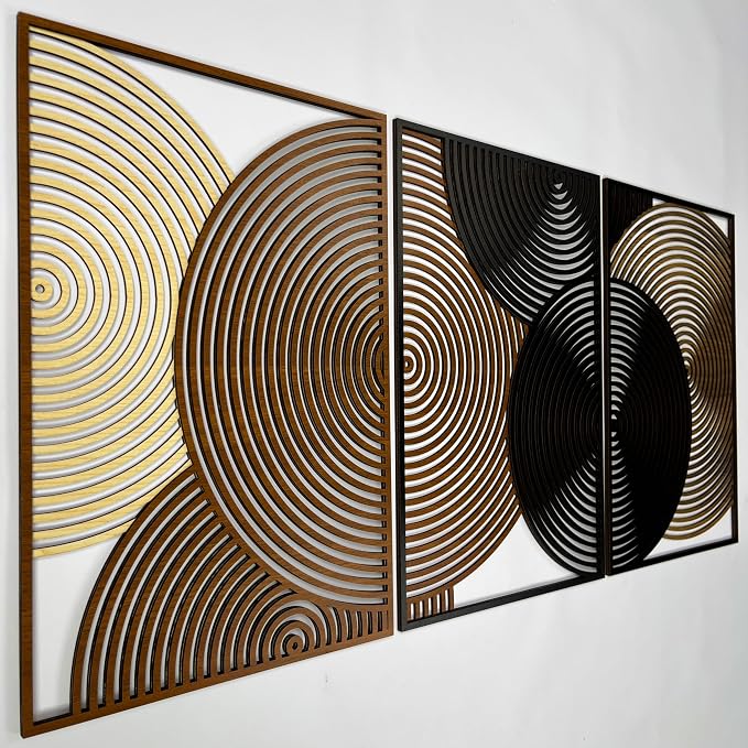 Living Room Wood Wall Art for Mid Century Modern Interiors, Abstract Overlapping Circle Wooden Wall Panel, Contemporary Home Decor Gift for Bedroom