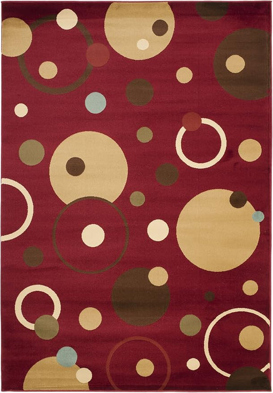 SAFAVIEH Porcello Collection Area Rug - 5'3" x 7'7", Red & Multi, Mid-Century Modern Abstract Design, Non-Shedding & Easy Care, Ideal for High Traffic Areas in Living Room, Bedroom (PRL6851-4091)