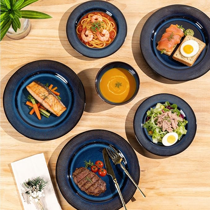 GBHOME Ceramic Dinnerware Sets,12 pcs Embossed Elegant Stoneware Plates and Bowls Sets, Housewarming Wedding Gift | Dishwasher & Microwave Safe | Dishes Set Service for 4
