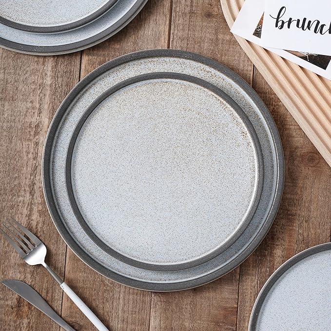 Stone Lain Vince Stoneware Reactive Glaze Dinnerware Set, 16 Piece Service for 4, Gray