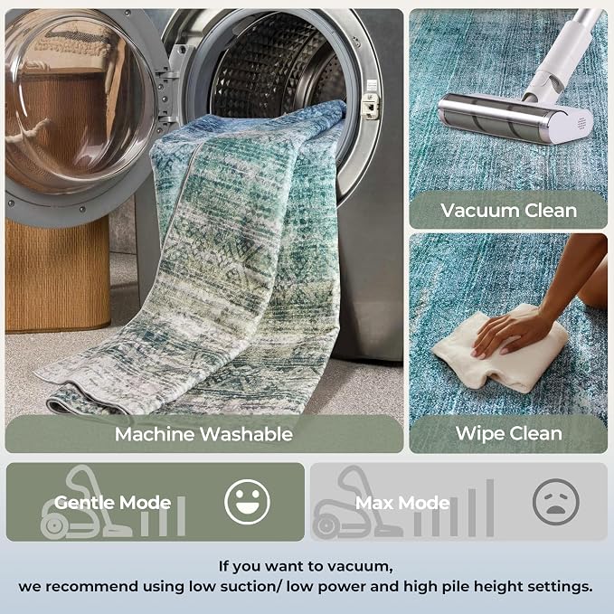 Kokia Abstract Teal Area Rugs 10x14 Bedroom Washable Decor Low Pile Non-Slip Non-Shedding Indoor Carpet Foldable Stain Resistant Floor Living Room Dining Room, Blue and Green