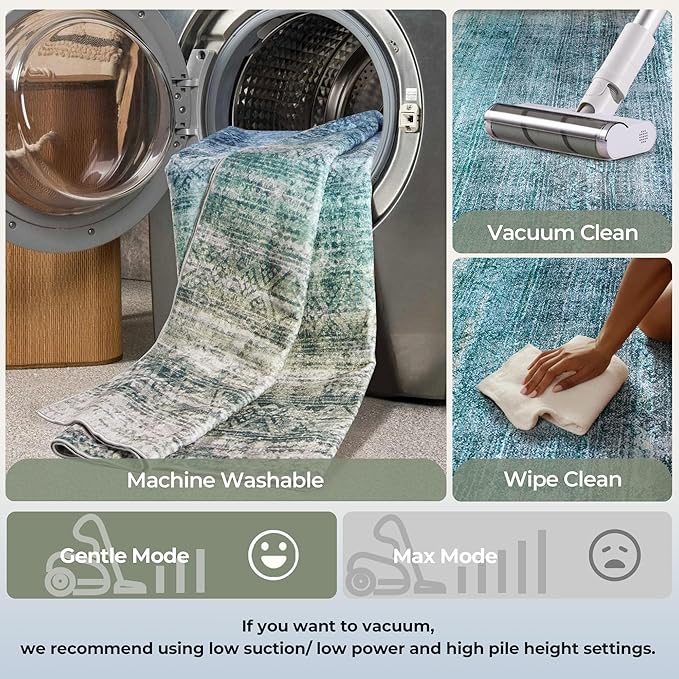 Kokia Abstract Teal Area Rugs 9x12 Bedroom Washable Decor Low Pile Non-Slip Non-Shedding Indoor Carpet Foldable Stain Resistant Floor Living Room Dining Room, Blue and Green
